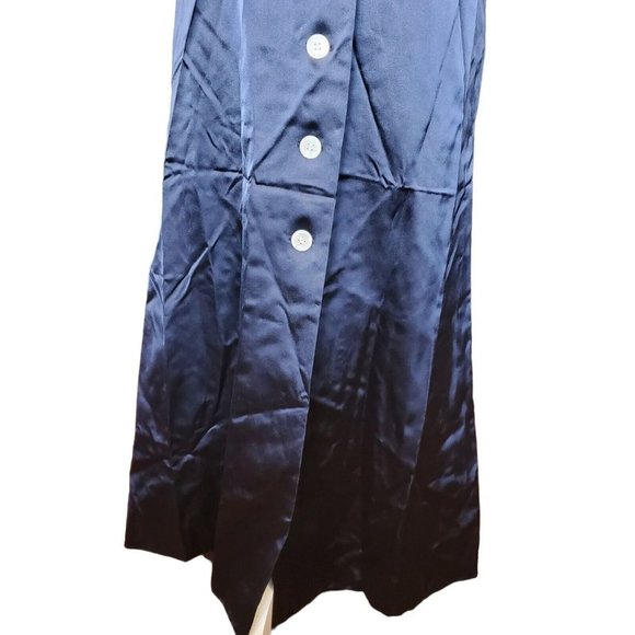 60s Yves Saint Laurent Rive Gauche Navy Satin Button Down Maxi Skirt Small 4 6 - Picture 4 of 12